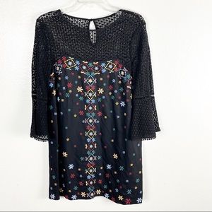 ANTHROPOLOGIE Akemi + Kin Maud Black Embroidered Linen Blend Dress, Size 6P